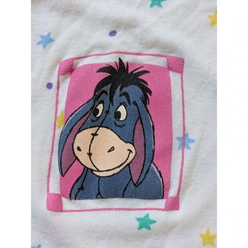 Vintage 90s Disney Pooh Eeyore Star Print Footed Sleeper One Piece White 6 Month